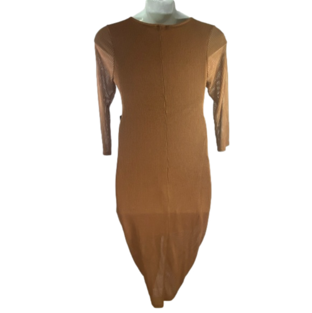 Express Faux Brown Button Down Ribbed Knit Midi Cardigan Dress SKU0199 - Picture 7 of 9